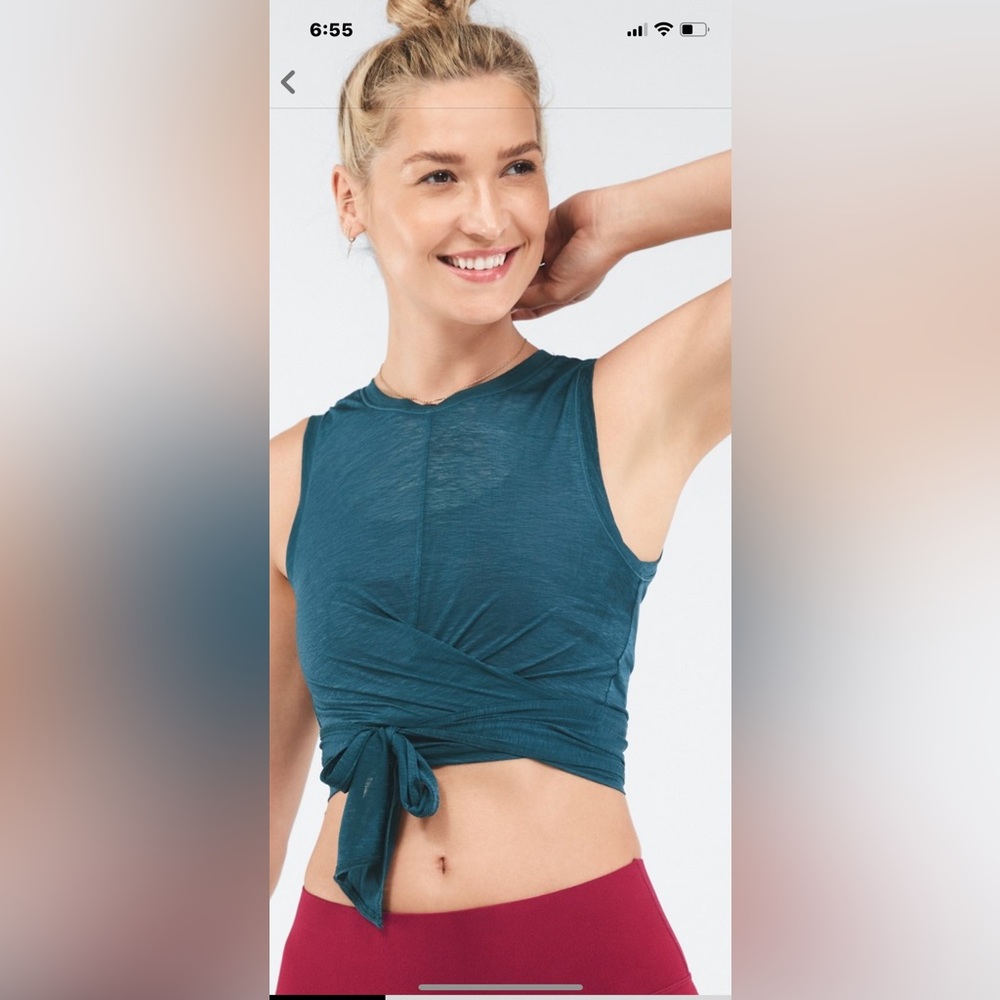 Fabletics Ryan Tie Up Crop Tank Teal smash